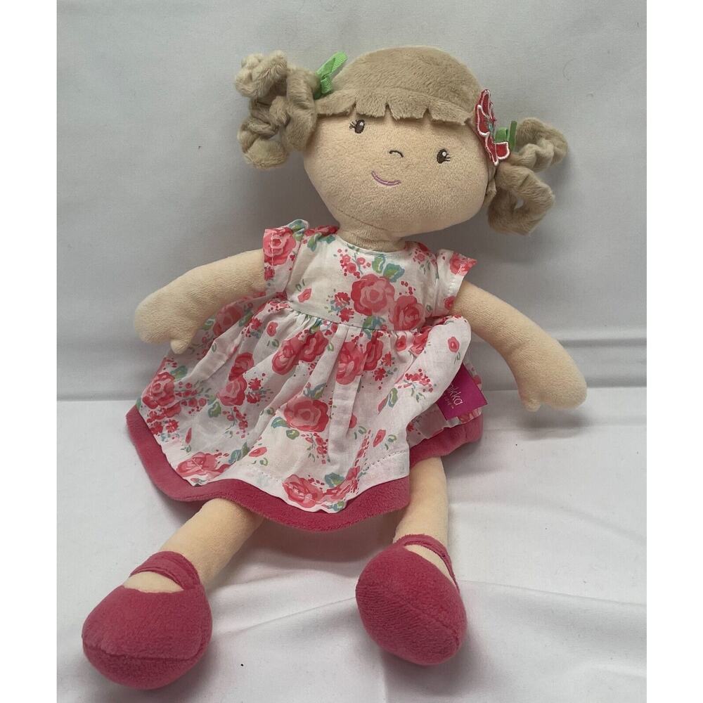 Bonikka Doll 14" Plush Stuffed Animal Scarlett Pink Rag Doll Floral Dress‎ RARE
